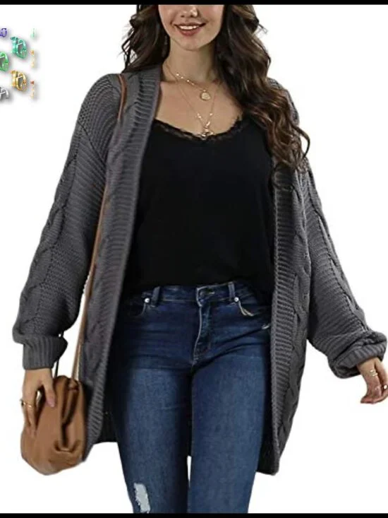 Oversized Chunky Cable Knit Cardigan Sweater Long Sleeve Open Front Cozy - Picture 3 of 7